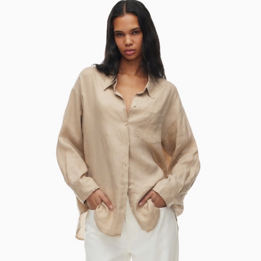 Wilfred Beige Button-Down Linen Shirt